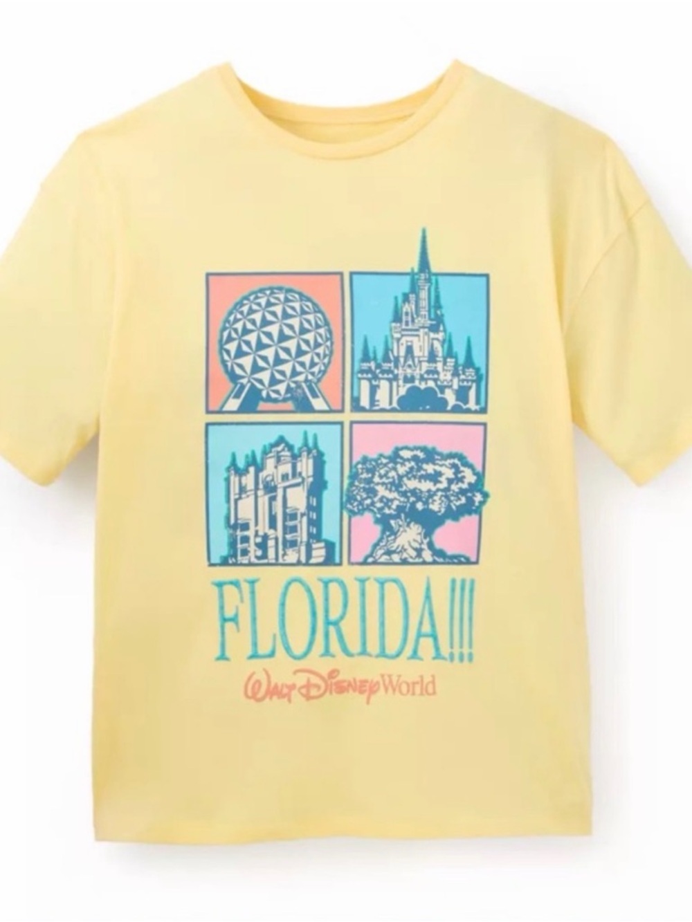Walt Disney World ''Florida!!!'' 4 Parks Yellow Florida Graphic T-Shirt. NWT.
